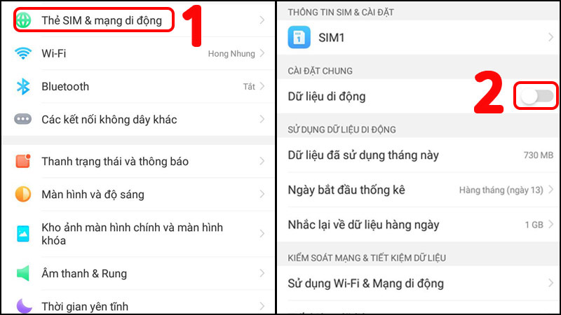 Chọn Bật dữ liệu di động